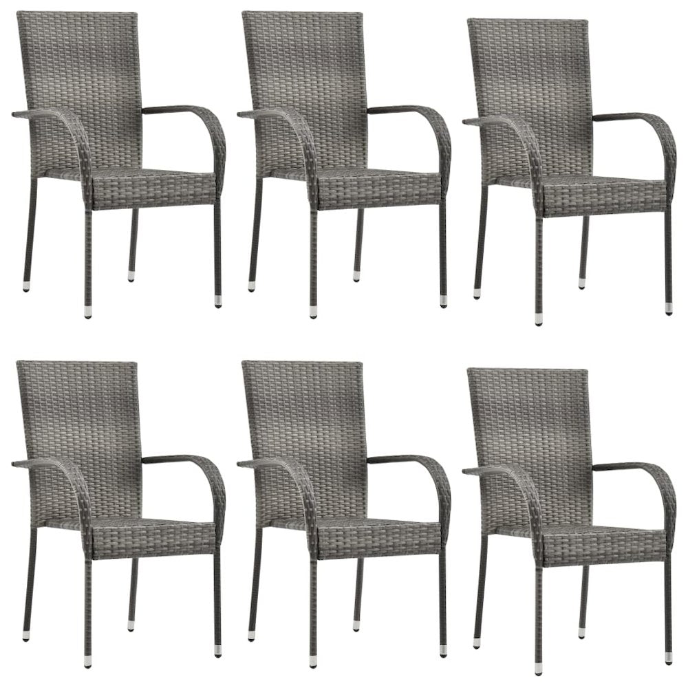 Dining Chair Set of 6 Grey PE rattan, powder-coated steel