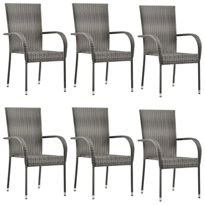 Dining Chair Set of 6 Grey PE rattan, powder-coated steel