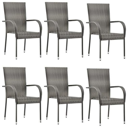 Dining Chair Set of 6 Grey PE rattan, powder-coated steel