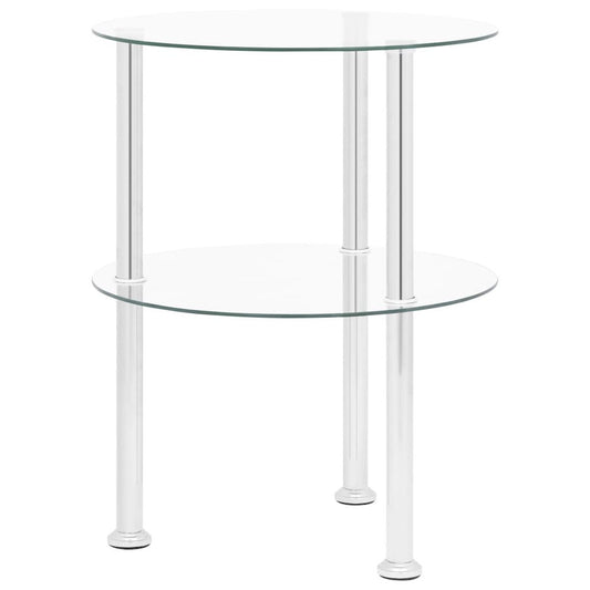 vidaXL 2-Tier Side Table Transparent 15" Tempered Glass 2787