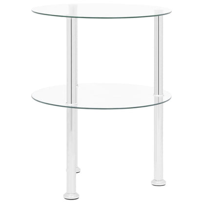 vidaXL 2-Tier Side Table Transparent 15" Tempered Glass 2787