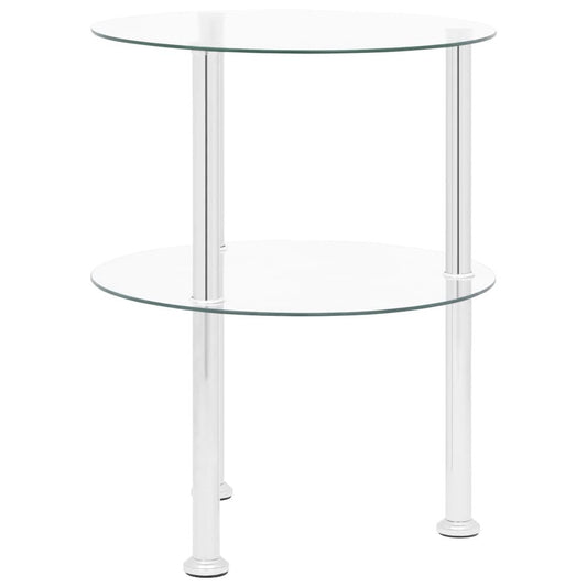 vidaXL 2-Tier Side Table Transparent 15" Tempered Glass 2787