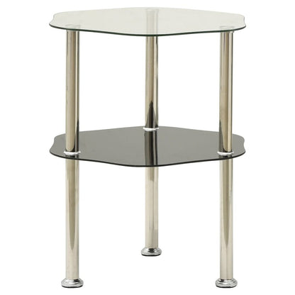 vidaXL 2-Tier Side Table Transparent & Black 15"x15"x19.7" Tempered Glass 2791