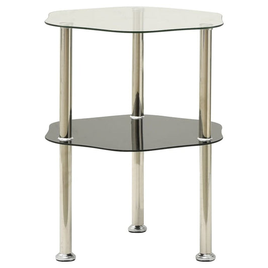 vidaXL 2-Tier Side Table Transparent & Black 15"x15"x19.7" Tempered Glass 2791