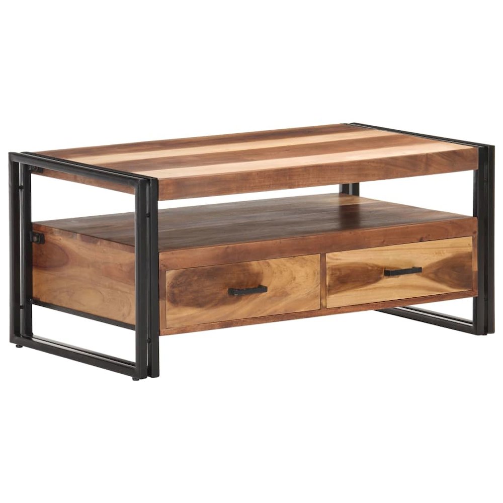 vidaXL Coffee Table 39.4"x21.7"x17.7"cm Solid Acacia Wood with Sheesham Finish, 321559