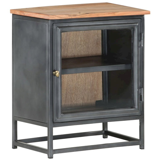 Bedside Cabinet Grey Solid acacia wood, glass, steel Medium