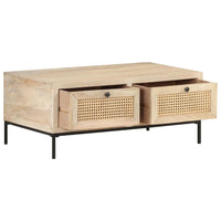 vidaXL Coffee Table 35.4"x19.7"x14.6" Solid Mango Wood and Natural Cane 3511
