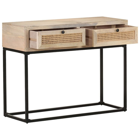 vidaXL Console Table 39.4"x13.8"x29.9" Solid Mango Wood and Natural Cane 3512