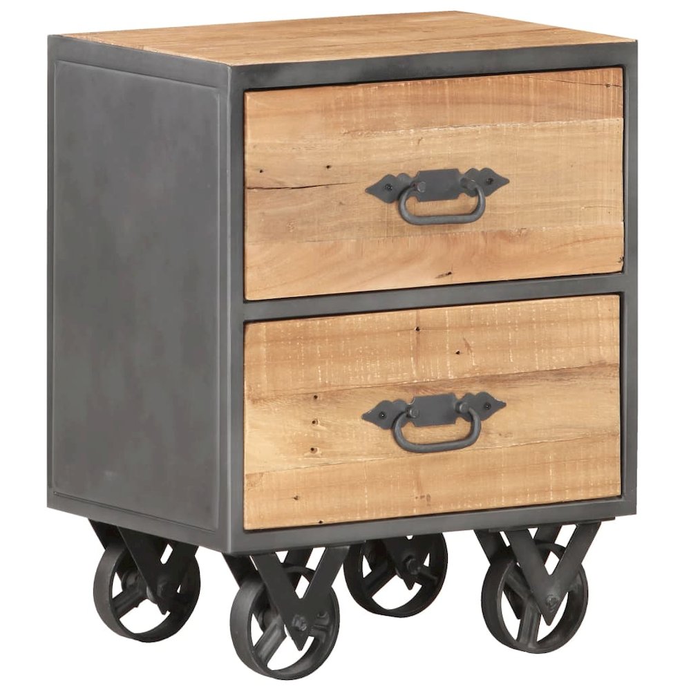 Bedside Cabinet Natural wood, Grey Solid reclaimed wood, Steel