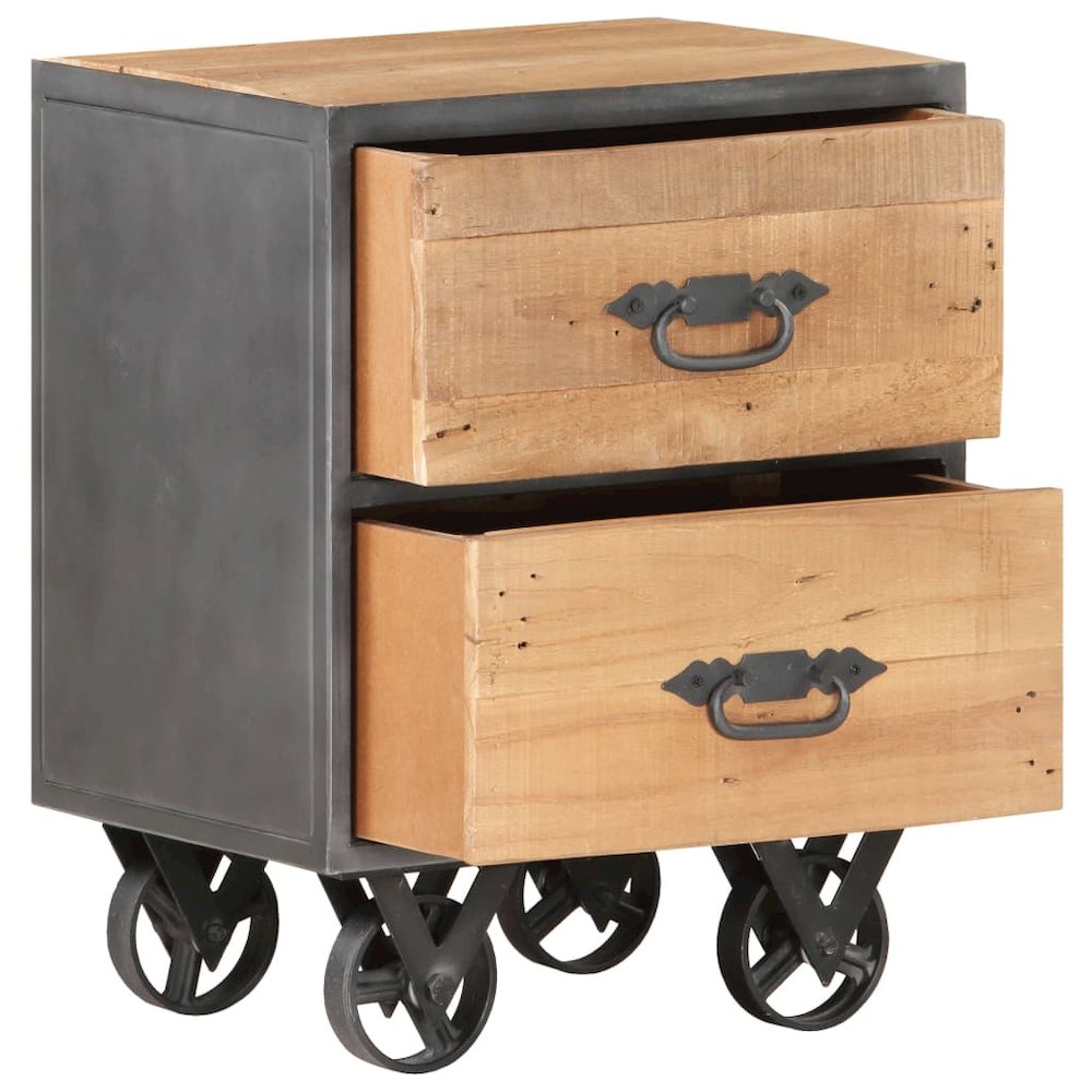 Bedside Cabinet Natural wood, Grey Solid reclaimed wood, Steel