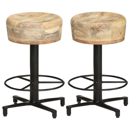 Bar Stool Set of 2 Natural Mango Wood, Black Iron