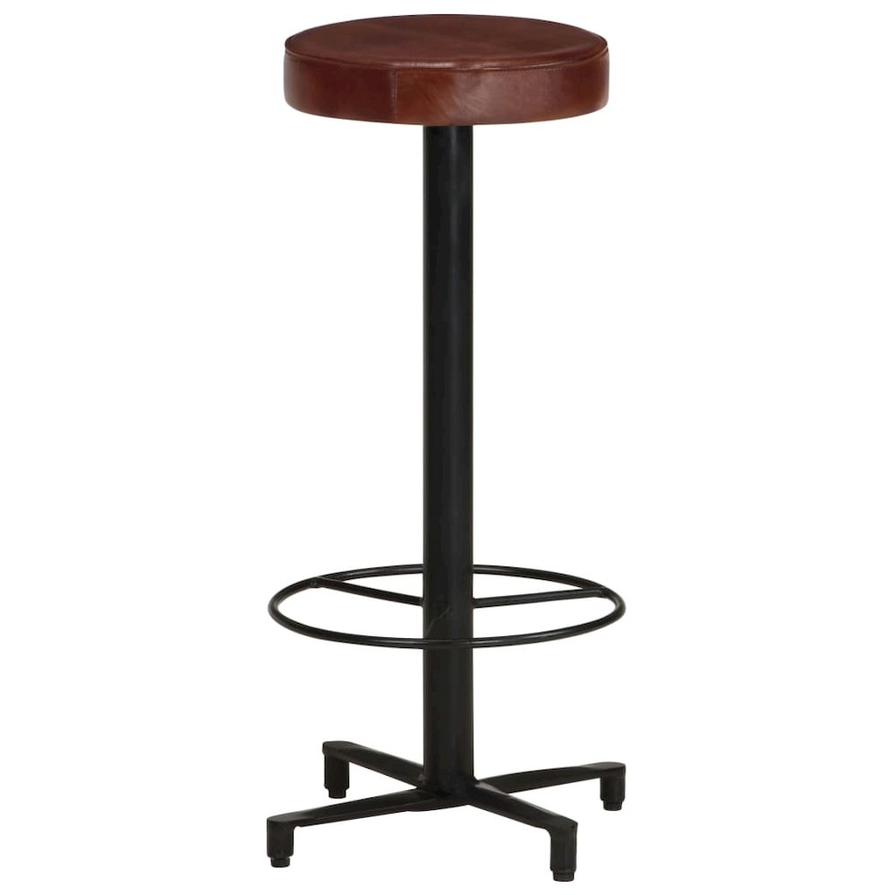 Bar Stool Set of 2 Brown, Black Real leather, Powder-coated iron