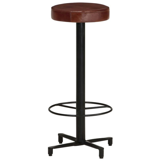Bar Stool Set of 2 Brown, Black Real leather, Powder-coated iron