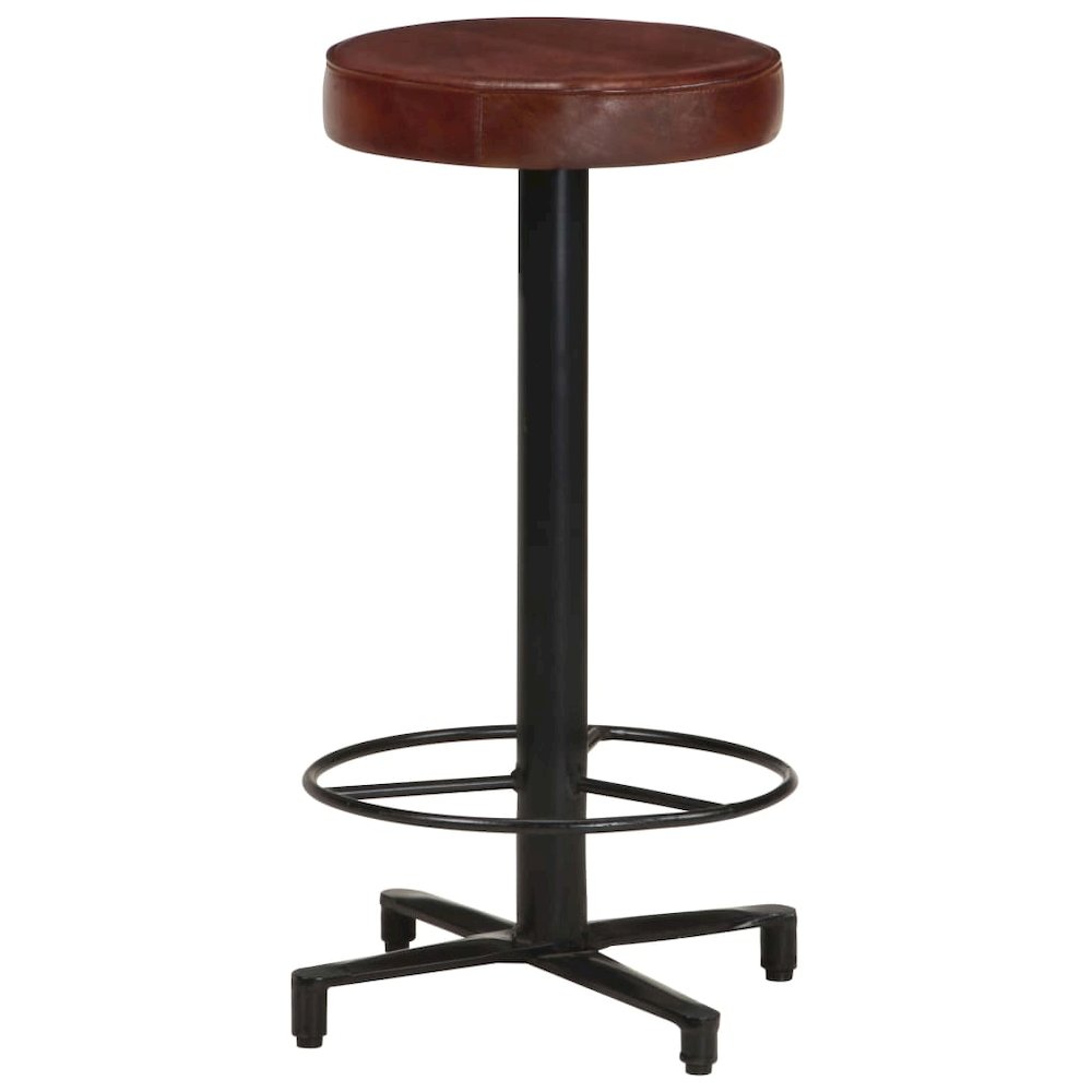 Bar Stool Set of 2 Brown, Black Real Leather, Powder-Coated Iron