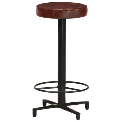 Bar Stool Set of 2 Brown, Black Real Leather, Powder-Coated Iron