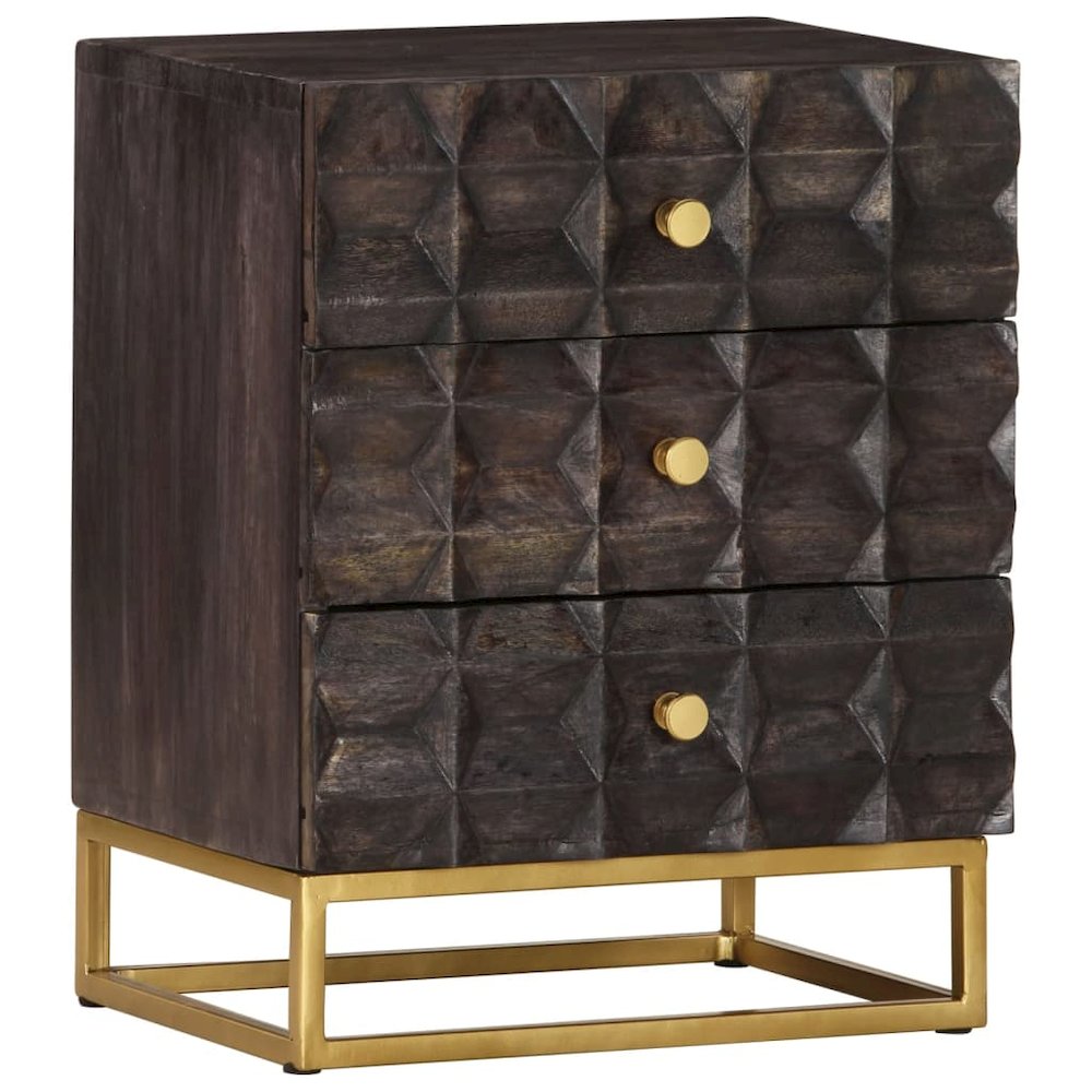 Bed Cabinet Black Solid mango wood, brass powder-coated iron Medium