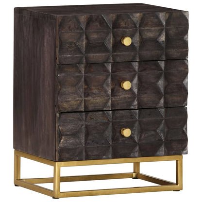 Bed Cabinet Black Solid mango wood, brass powder-coated iron Medium
