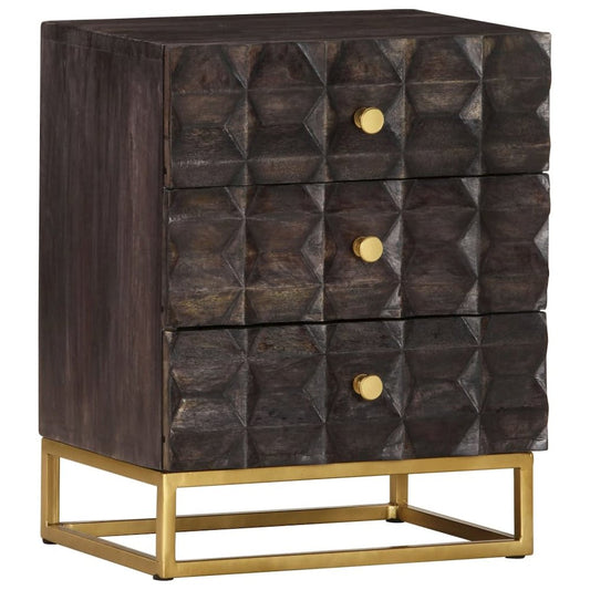 Bed Cabinet Black Solid mango wood, brass powder-coated iron Medium