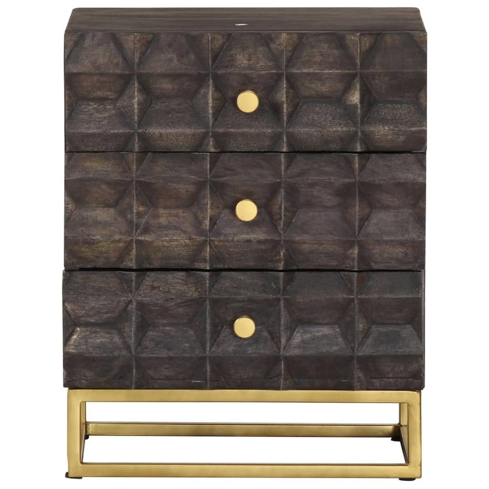Bed Cabinet Black Solid mango wood, brass powder-coated iron Medium