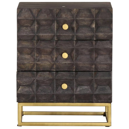 Bed Cabinet Black Solid mango wood, brass powder-coated iron Medium