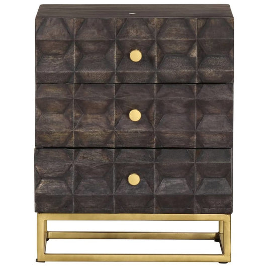 Bed Cabinet Black Solid mango wood, brass powder-coated iron Medium