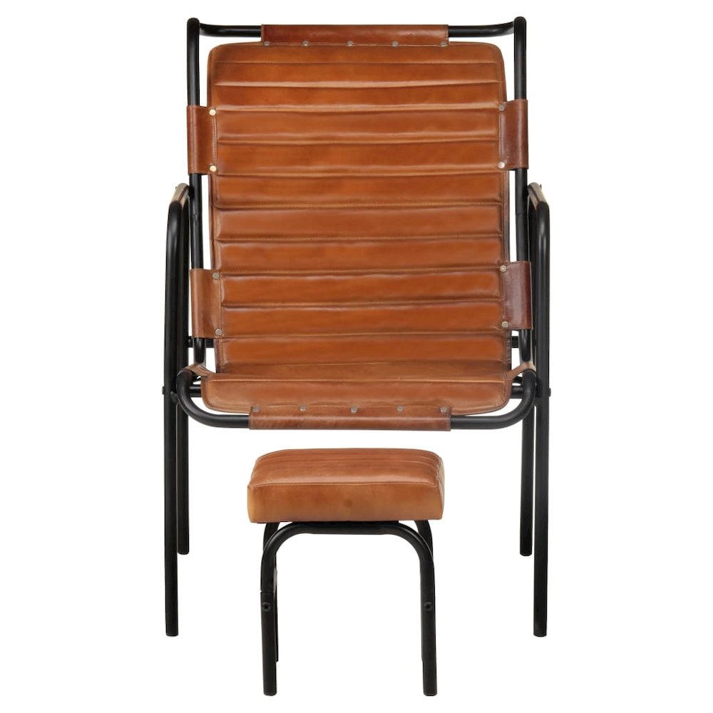 Relaxing Armchair Dark Brown Real leather, powder-coated iron