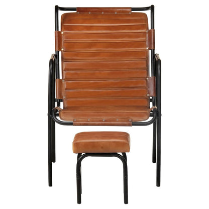 Relaxing Armchair Dark Brown Real leather, powder-coated iron