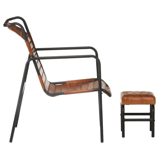 vidaXL Relaxing Armchair with a Footrest Brown Real Leather 3728