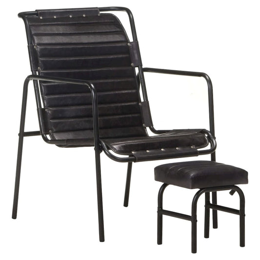vidaXL Relaxing Armchair with a Footrest Black Real Leather 3729
