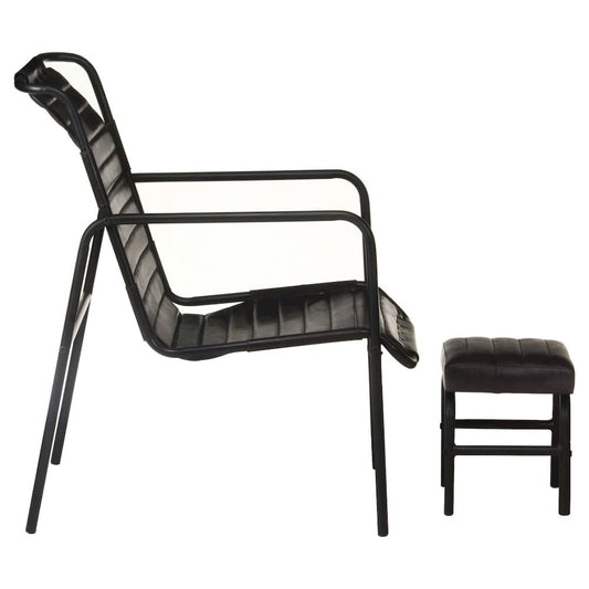 vidaXL Relaxing Armchair with a Footrest Black Real Leather 3729