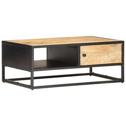 vidaXL Coffee Table with Carved Door 35.4"x21.7"x14.2" Rough Mango Wood, 320946