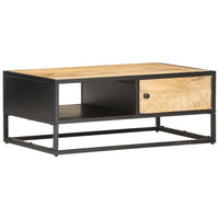 vidaXL Coffee Table with Carved Door 35.4"x21.7"x14.2" Rough Mango Wood, 320946