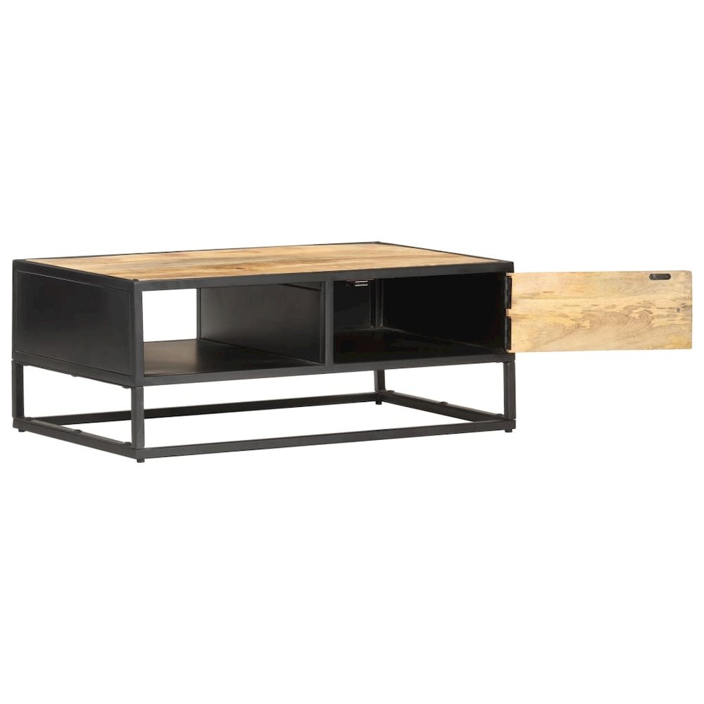 vidaXL Coffee Table with Carved Door 35.4"x21.7"x14.2" Rough Mango Wood, 320946