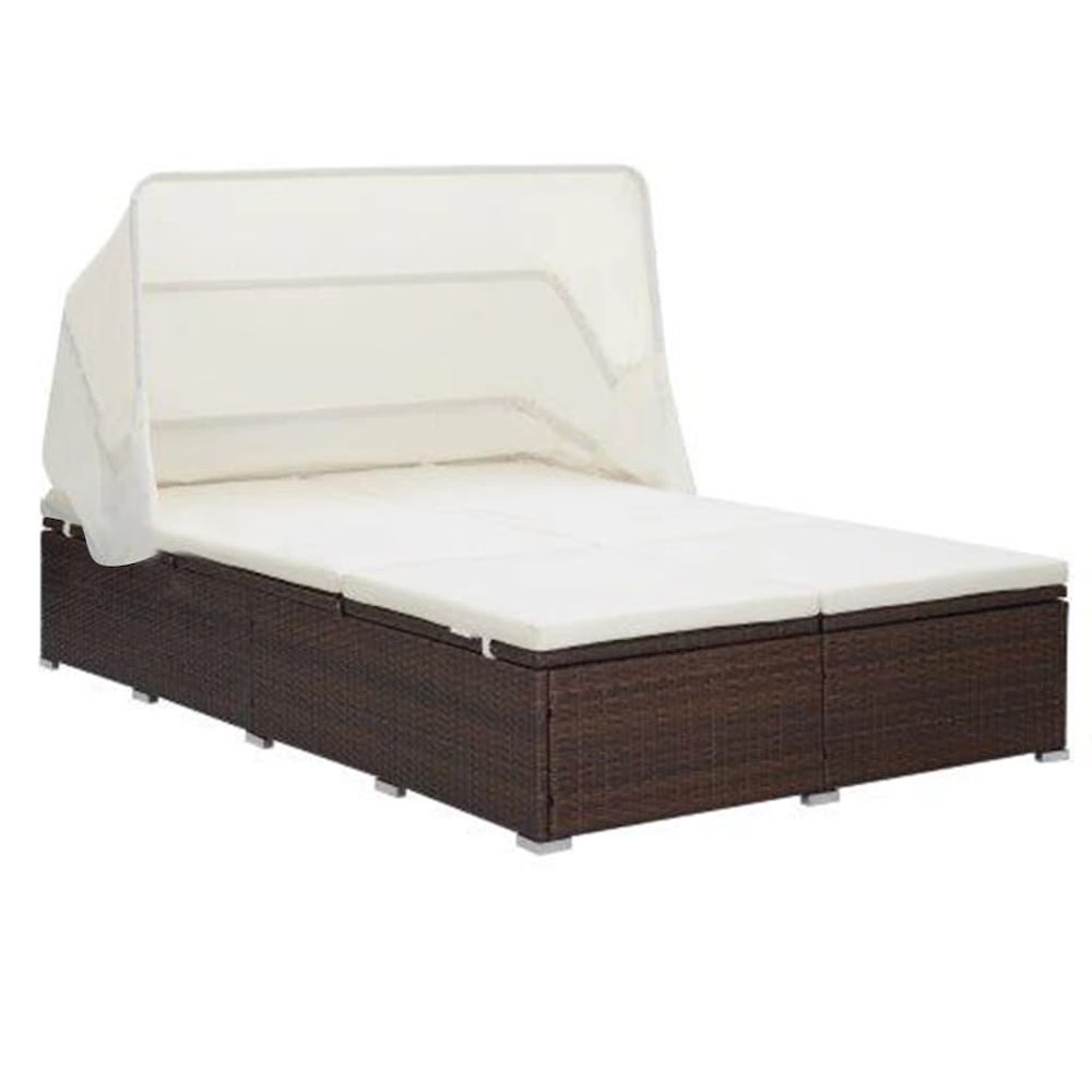 Sunbed Brown PE rattan Large Adjustable Armrests