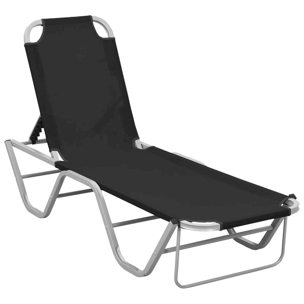 Sun Lounger Black and Silver Aluminium, Textilene Standard