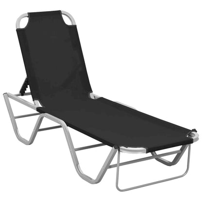 Sun Lounger Black and Silver Aluminium, Textilene Standard
