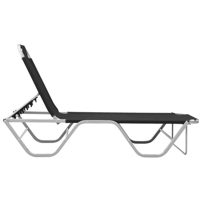 Sun Lounger Black and Silver Aluminium, Textilene Standard