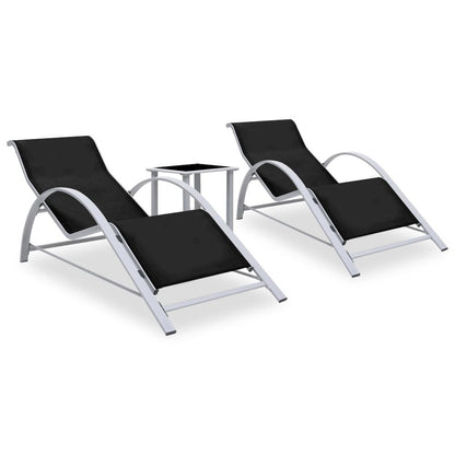 Sun Lounger Black, Silver Aluminum, Textilene, Steel, Tempered Glass