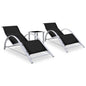 Sun Lounger Black, Silver Aluminum, Textilene, Steel, Tempered Glass