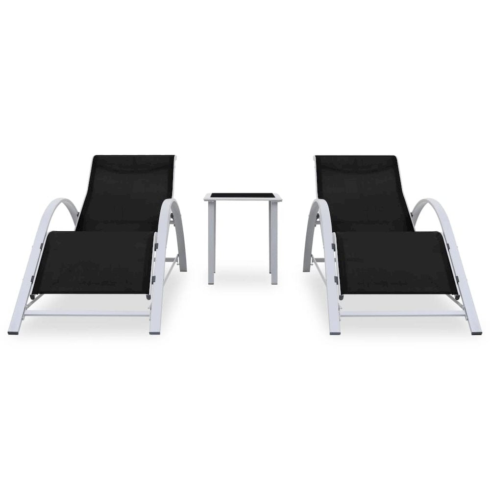 Sun Lounger Black, Silver Aluminum, Textilene, Steel, Tempered Glass