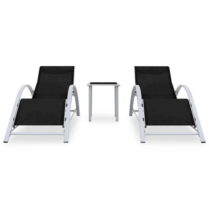 Sun Lounger Black, Silver Aluminum, Textilene, Steel, Tempered Glass