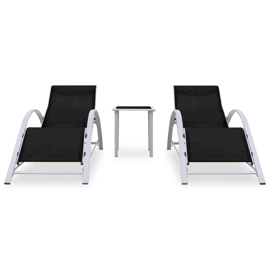 Sun Lounger Black, Silver Aluminum, Textilene, Steel, Tempered Glass