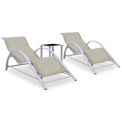 Sun Lounger Cream for loungers, Black and Silver for table