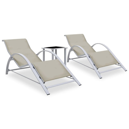 Sun Lounger Cream for loungers, Black and Silver for table