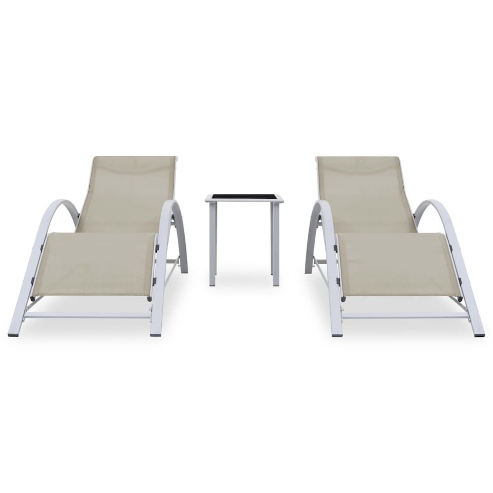 Sun Lounger Cream for loungers, Black and Silver for table