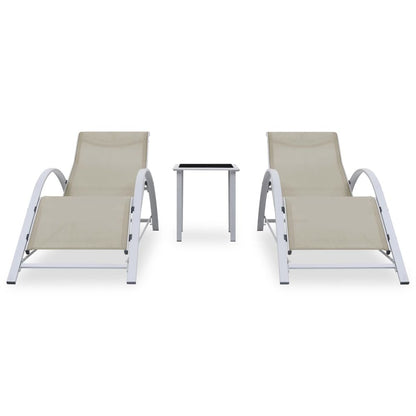 Sun Lounger Cream for loungers, Black and Silver for table