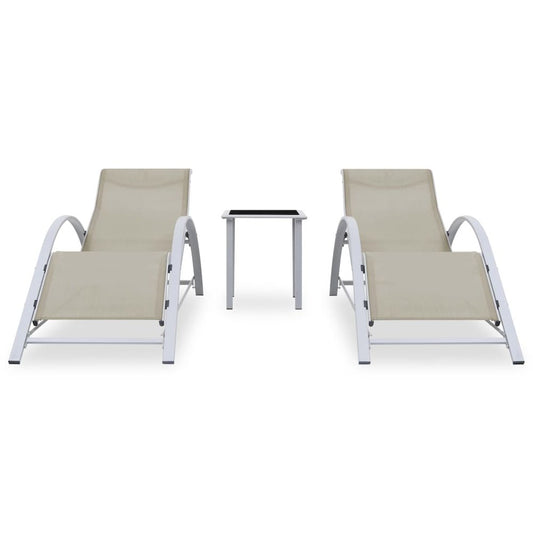 Sun Lounger Cream for loungers, Black and Silver for table