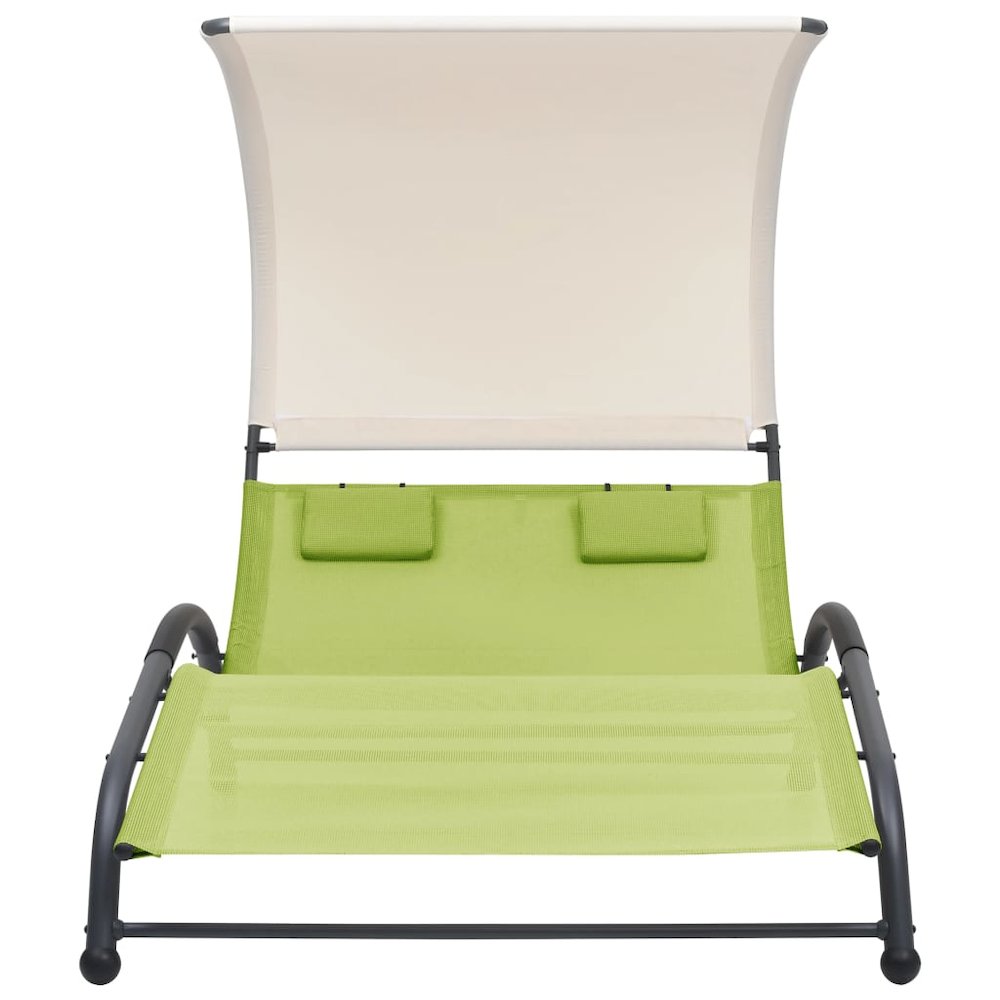 Sun Lounger Green Textilene and Steel Double Sun Lounger