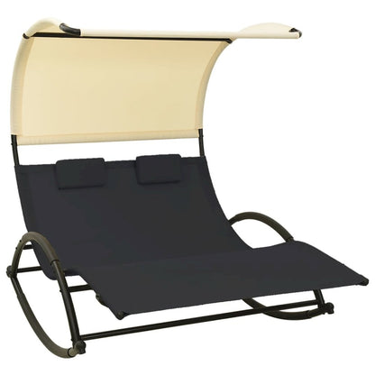 Sun Lounger Black and cream Textilene, Steel Large Sun Lounger