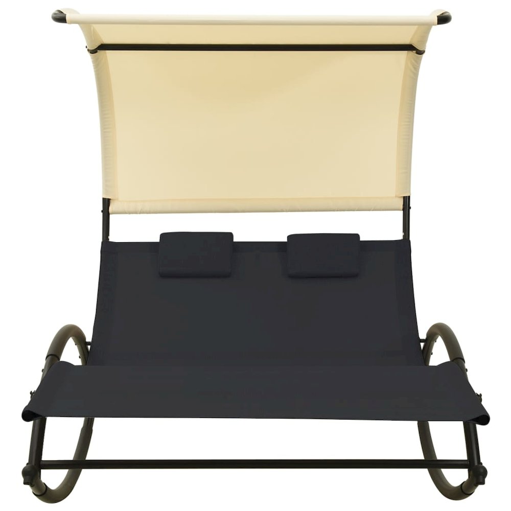 Sun Lounger Black and cream Textilene, Steel Large Sun Lounger